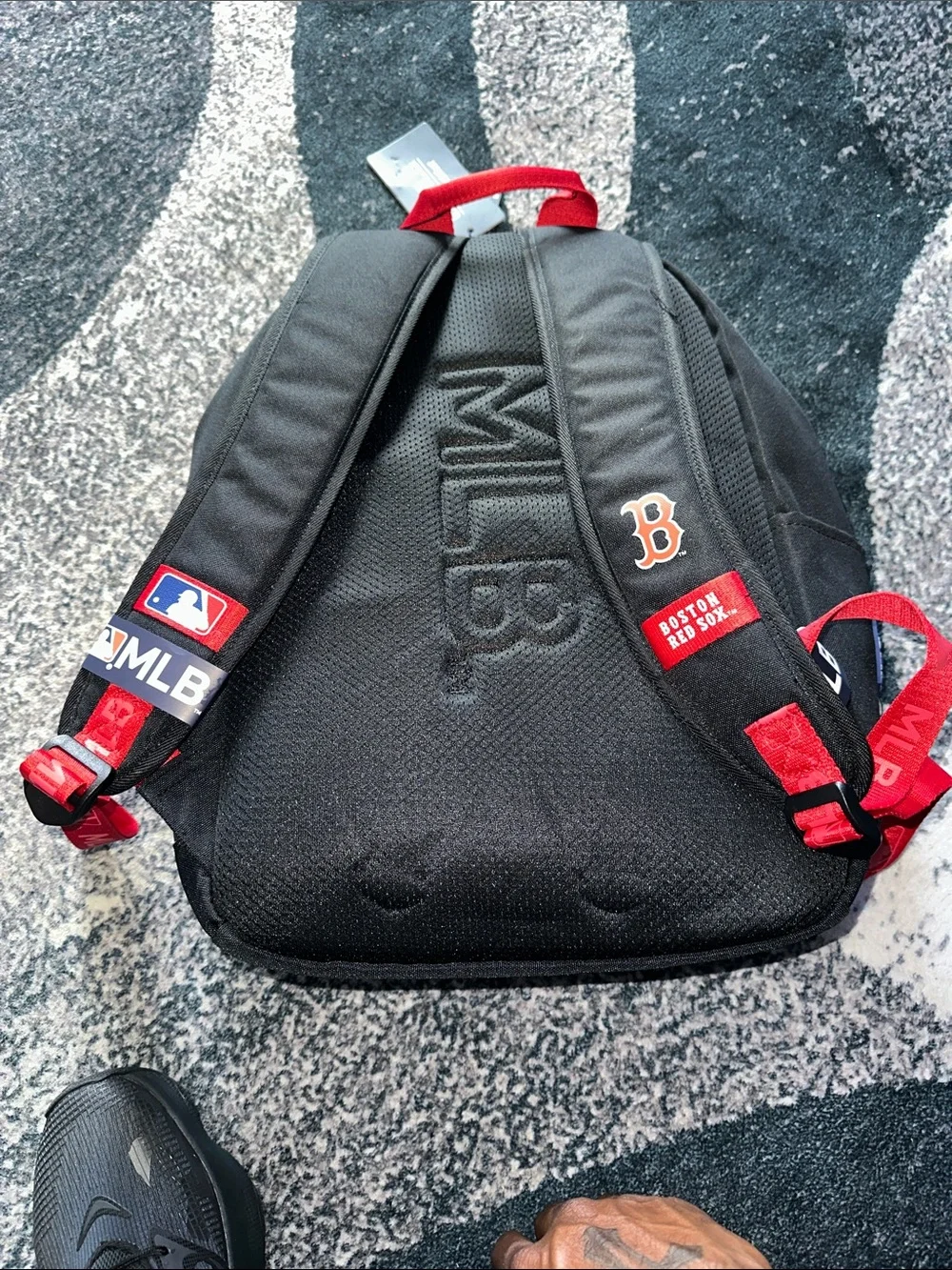 MLB Black Backpack with Red Boston B Logo